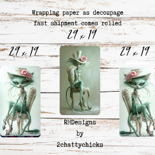 Vintage Gatsby Katzen Sagegrün Decoupage Geschenkpapier Set