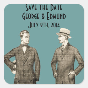 Vintage Gay Save the Date Quadratischer Aufkleber