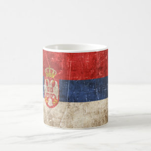 Vintage gealterte und zerkratzte Flagge Serbiens Kaffeetasse
