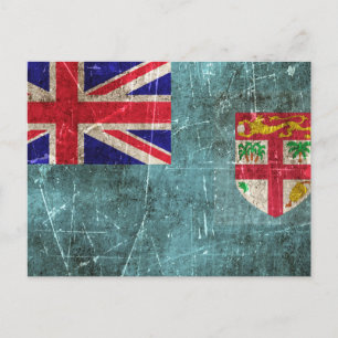 Vintage gealterte und zerkratzte Flagge von Fidsch Postkarte