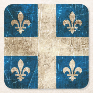 Vintage gealterte und zerkratzte Flagge von Quebec Rechteckiger Pappuntersetzer
