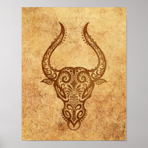 Vintage gealtertes Sternzeichen Stier Poster