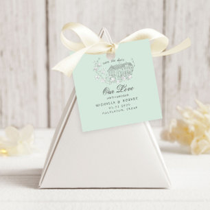 Vintage geätzte Blumenpastete Save the Date Geschenkanhänger