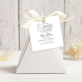 Vintage geätzte Blumenpastete Save the Date Geschenkanhänger