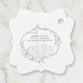 Vintage geätzte Blumenpastete Save the Date Geschenkanhänger (Rückseite)