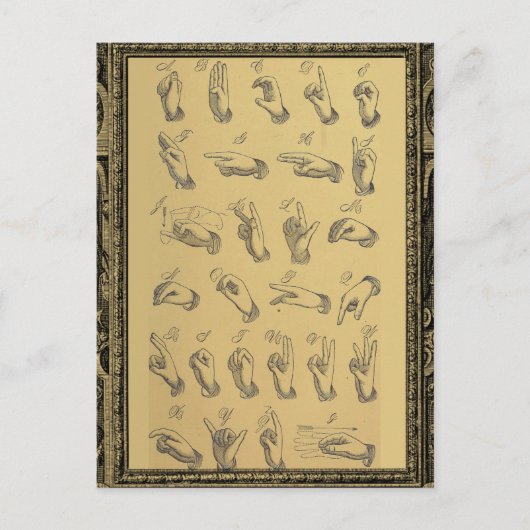 Vintage Gebärdensprache Alphabet Handgeste Postkarte (Vorderseite)