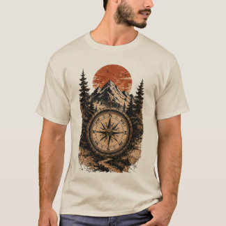 Vintage-Gebirgskompass-Kunst T-Shirt