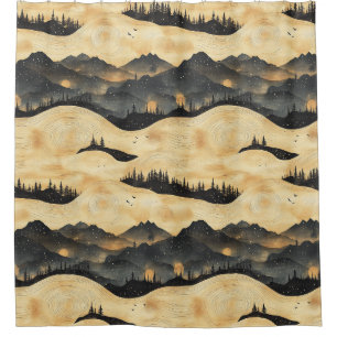 Vintage-Gebirgslandschaft mit Wolken (1) Duschvorhang