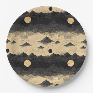 Vintage-Gebirgslandschaft mit Wolken (9) Pappteller