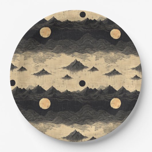 Vintage-Gebirgslandschaft mit Wolken (9) Pappteller (Vorderseite)