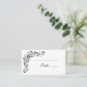 Vintage, Geblüht Black Monogram Wedding Platzkarte (Stehend Vorderseite)