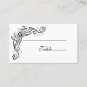 Vintage, Geblüht Black Monogram Wedding Platzkarte (Vorderseite)