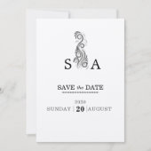 Vintage, Geblüht Black Monogram Wedding Save The Date (Vorderseite)