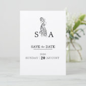 Vintage, Geblüht Black Monogram Wedding Save The Date (Stehend Vorderseite)