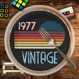 Vintage Geboren 1977 Retro Streifen 50. Geburtstag Pappteller
