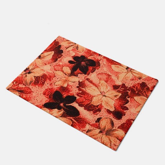 Vintage gebrannte Blumenorange Fußmatte (Schrägansicht)
