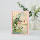 Vintage Geburtsankündigung Stork, Lily Pad, Baby Ankündigungspostkarte (Stehend Vorderseite)