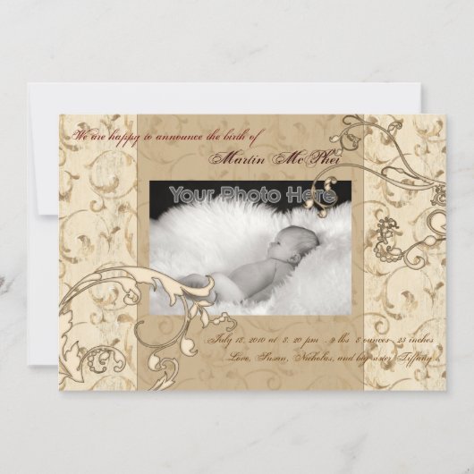 Vintage Geburtsankündigung wirbeln Ankündigung (Vorderseite)