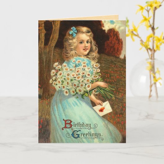 Vintage Geburtskarte Karte (Gelbe Blume)