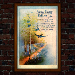 Vintage Geburtstag 1917 Schwalben Poster