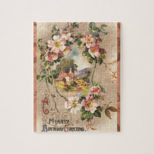 Vintage- Geburtstags-Blumen-Land im viktorianische Puzzle