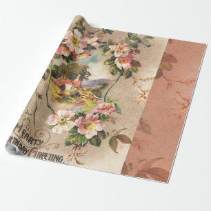 Vintage Geburtstags-Blumen-Landhaus im viktorianis Geschenkpapier