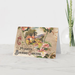 Vintage Geburtstags-Blumen-Landhaus im viktorianis Karte
