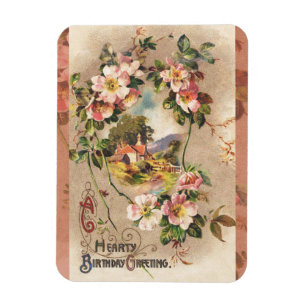 Vintage Geburtstags-Blumen-Landhaus im viktorianis Magnet
