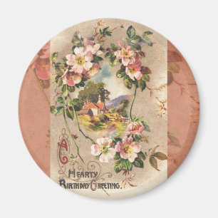 Vintage Geburtstags-Blumen-Landhaus im viktorianis Magnet