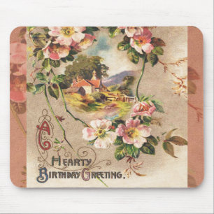 Vintage Geburtstags-Blumen-Landhaus im viktorianis Mousepad