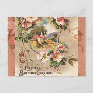 Vintage Geburtstags-Blumen-Landhaus im viktorianis Postkarte