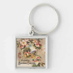 Vintage Geburtstags-Blumen-Landhaus im viktorianis Schlüsselanhänger