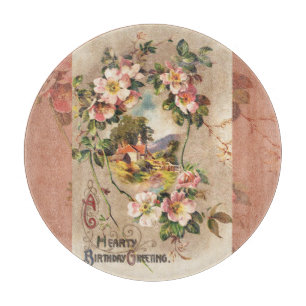 Vintage Geburtstags-Blumen-Landhaus im viktorianis Schneidebrett