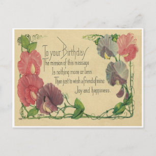 Vintage Geburtstags-Duftwicken Postkarte