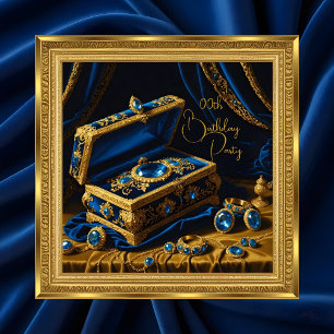 Vintage-Geburtstags-Goldrahmen Blaue Schmuckschach Einladung