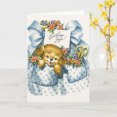 Vintage Geburtstags-Welpengrüßkarte Karte (Gelbe Blume)