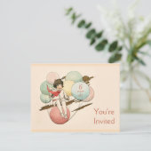 Vintage Geburtstagseinladung auf Ballons Einladung (Stehend Vorderseite)