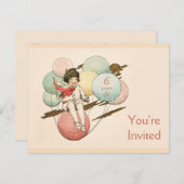 Vintage Geburtstagseinladung auf Ballons Einladung (Vorne/Hinten)