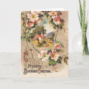 Vintage- Geburtstagsflorales Land im viktorianisch Karte