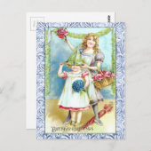 Vintage Geburtstagsgruß & Zwei Girls Postkarte (Vorne/Hinten)