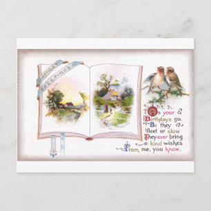 Vintage-Geburtstagskarte 'Buch & Vögel' Postkarte