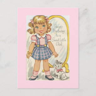 Vintage Geburtstagskarte für ein süßes Mädchen Postkarte