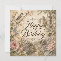 Vintage Geburtstagskarte mit Blumenmotiv
