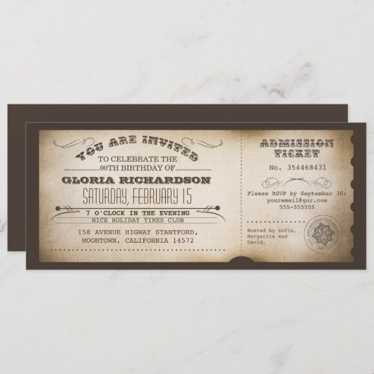 Vintage Geburtstagskarten Einladung (Vorne/Hinten)
