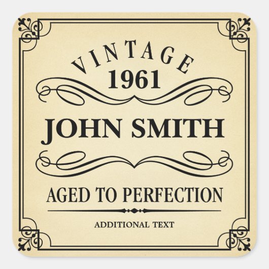 Vintage Geburtstagspartei Gefallen Quadratischer Aufkleber (Vorderseite)