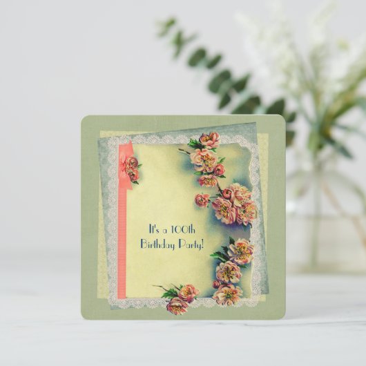 Vintage Geburtstagsparty Einladung (Stehend Vorderseite)