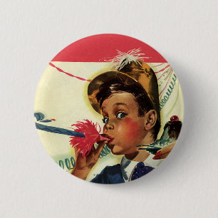 Vintage Geburtstagsparty, Girl mit Noise Maker Button