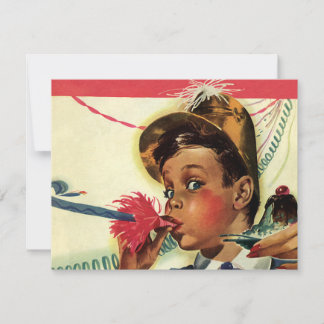 Vintage Geburtstagsparty, Girl mit Noise Maker Einladung