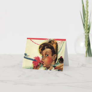 Vintage Geburtstagsparty, Girl mit Noise Maker Karte