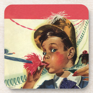 Vintage Geburtstagsparty, Girl mit Noise Maker Untersetzer